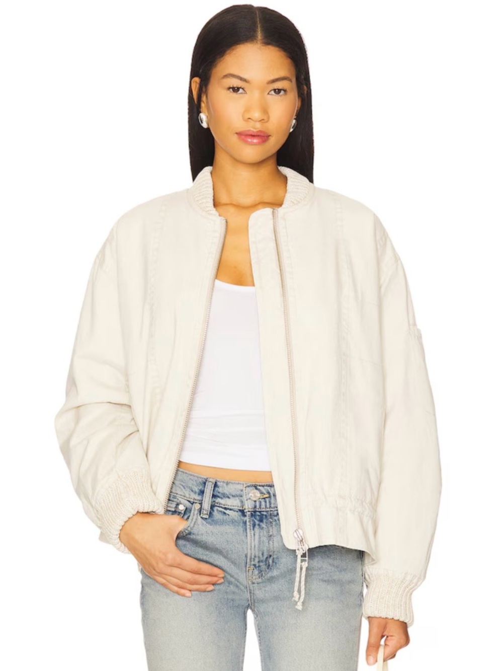 NWT Free People We The Free Jax Washed‎ Bomber Jacket Almond Flour Large